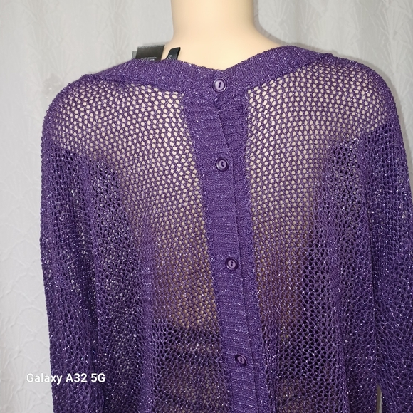 Bisou Bisou New Women XL Purple Mesh Women's Sweater - Picture 7 of 13